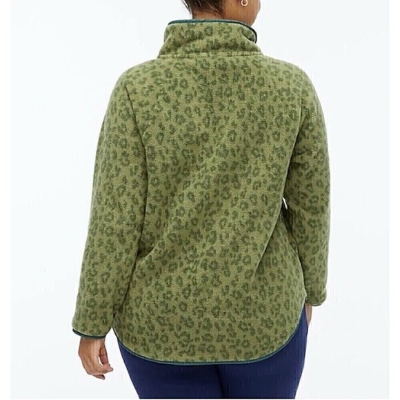 J Crew Quilted Button-Neck Sherpa Tunic Womens Medium Loden Green Leopard Print - Picture 2 of 12